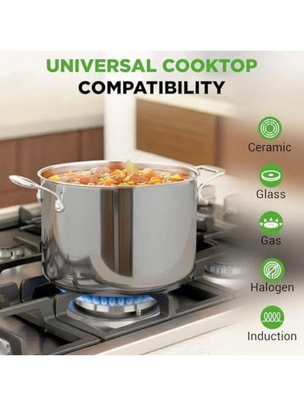 8-Quart Stainless Steel Stock Pot - Heavy Duty Induction Stew & Simmering Pot